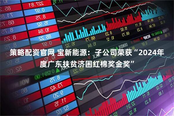 策略配资官网 宝新能源：子公司荣获“2024年度广东扶贫济困红棉奖金奖”