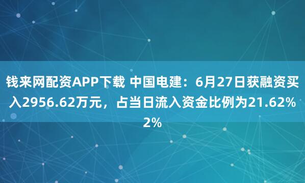 钱来网配资APP下载 中国电建：6月27日获融资买入2956.62万元，占当日流入资金比例为21.62%