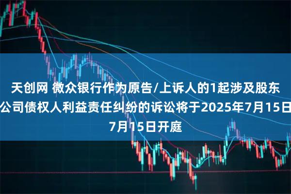 天创网 微众银行作为原告/上诉人的1起涉及股东损害公司债权人利益责任纠纷的诉讼将于2025年7月15日开庭